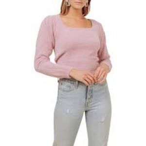 NWT|ASTR THE LABEL|FUZZY SQUARE NECK LONG SLEEVE CROPPED PULLOVER SWEATER|LILAC